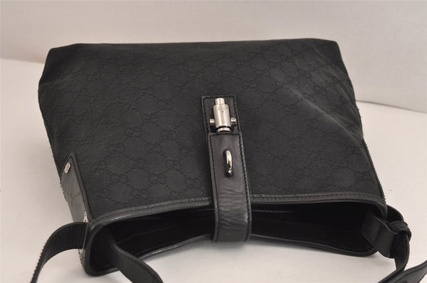 Authentic GUCCI Jackie Shoulder Bag Purse GG Canvas Leather 110291 Black 9902I