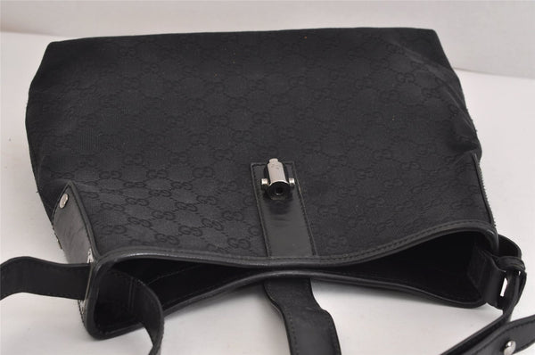 Authentic GUCCI Jackie Shoulder Bag Purse GG Canvas Leather 110291 Black 9902I