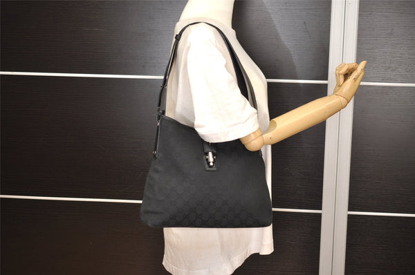 Authentic GUCCI Jackie Shoulder Bag Purse GG Canvas Leather 110291 Black 9902I