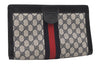 Authentic GUCCI Sherry Line Clutch Hand Bag Purse GG PVC Leather Navy Blue 9903I