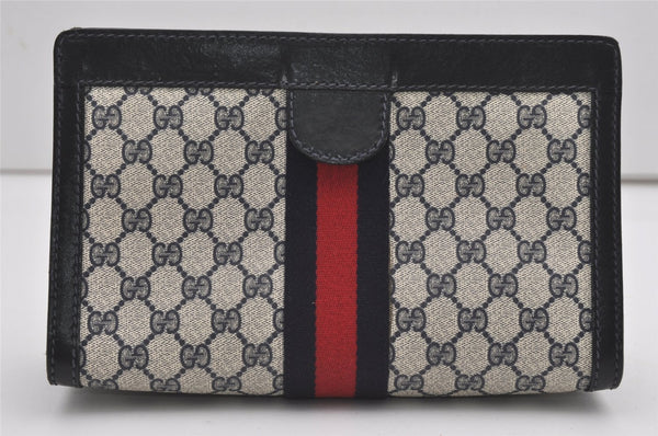 Authentic GUCCI Sherry Line Clutch Hand Bag Purse GG PVC Leather Navy Blue 9903I