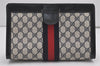 Authentic GUCCI Sherry Line Clutch Hand Bag Purse GG PVC Leather Navy Blue 9903I