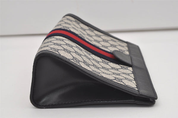 Authentic GUCCI Sherry Line Clutch Hand Bag Purse GG PVC Leather Navy Blue 9903I
