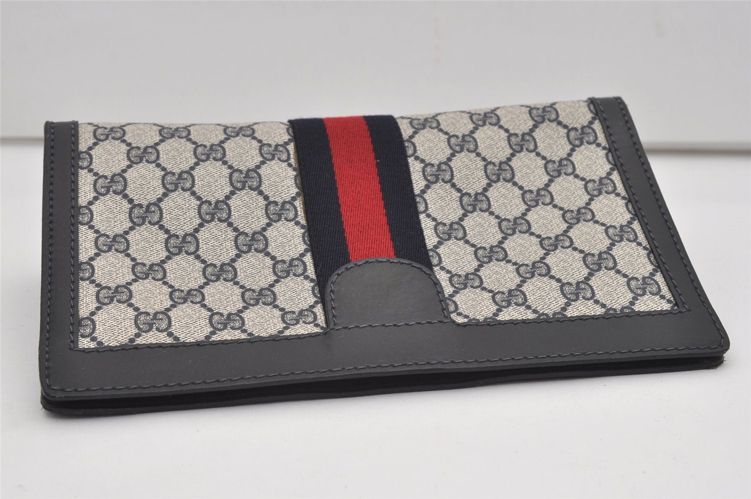 Authentic GUCCI Sherry Line Clutch Hand Bag Purse GG PVC Leather Navy Blue 9903I