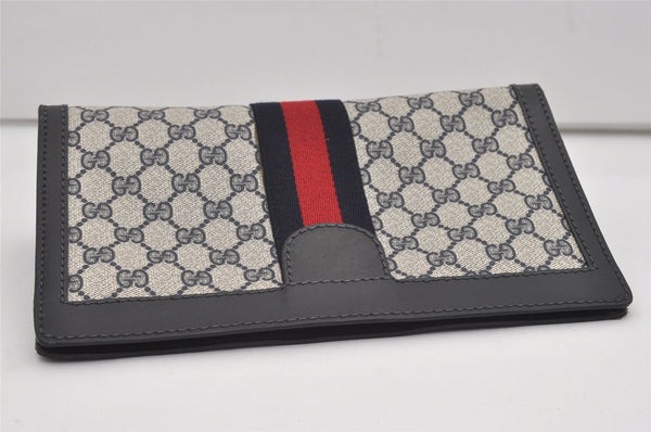 Authentic GUCCI Sherry Line Clutch Hand Bag Purse GG PVC Leather Navy Blue 9903I