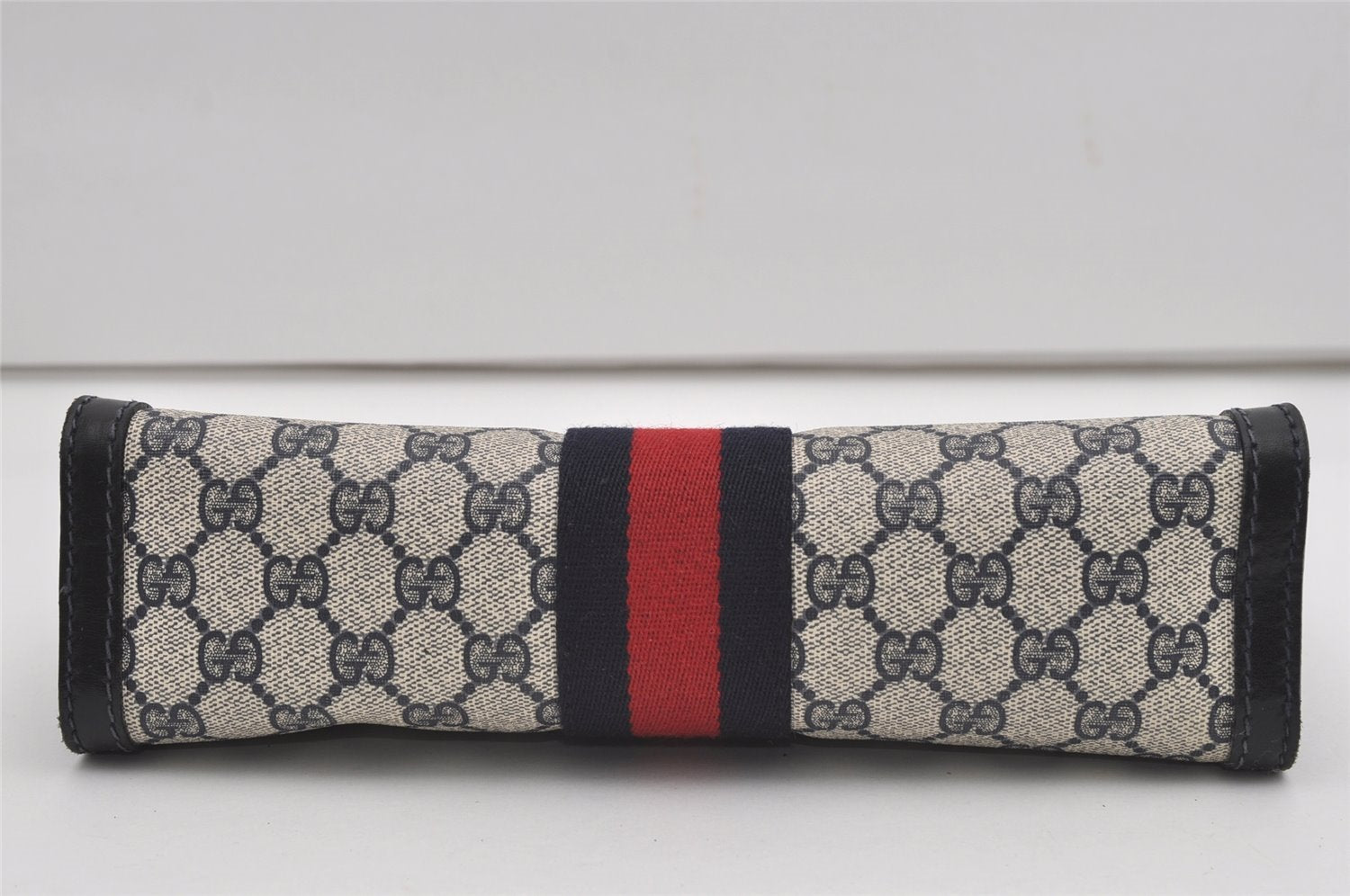 Authentic GUCCI Sherry Line Clutch Hand Bag Purse GG PVC Leather Navy Blue 9903I