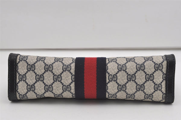 Authentic GUCCI Sherry Line Clutch Hand Bag Purse GG PVC Leather Navy Blue 9903I