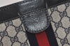 Authentic GUCCI Sherry Line Clutch Hand Bag Purse GG PVC Leather Navy Blue 9903I