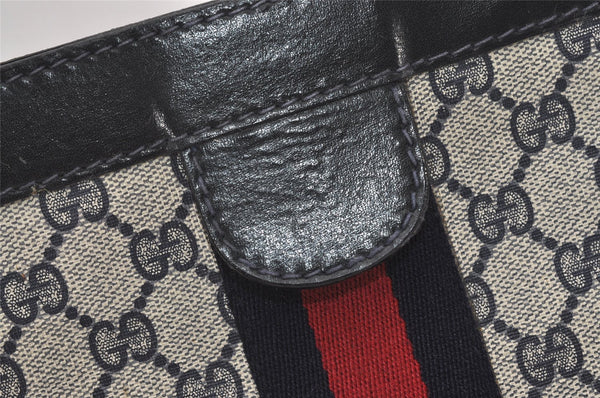 Authentic GUCCI Sherry Line Clutch Hand Bag Purse GG PVC Leather Navy Blue 9903I