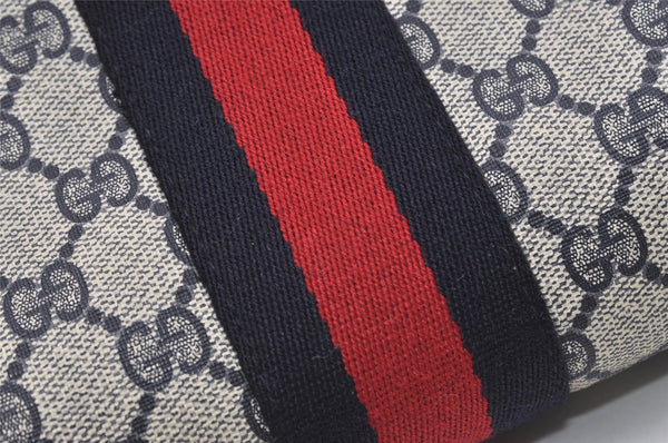 Authentic GUCCI Sherry Line Clutch Hand Bag Purse GG PVC Leather Navy Blue 9903I