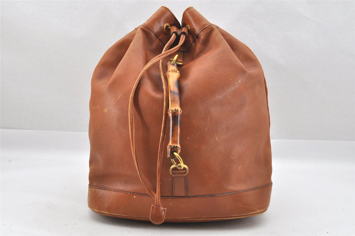 Authentic GUCCI Vintage Bamboo 2Way Hand Backpack Leather Brown Junk 9904I
