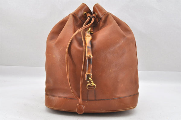 Authentic GUCCI Vintage Bamboo 2Way Hand Backpack Leather Brown Junk 9904I