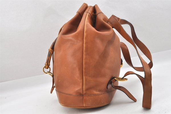 Authentic GUCCI Vintage Bamboo 2Way Hand Backpack Leather Brown Junk 9904I