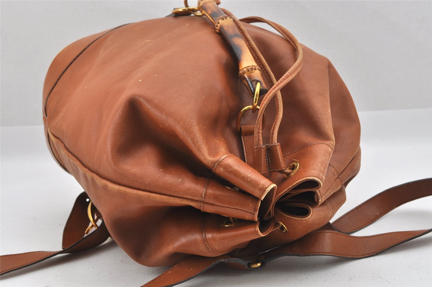 Authentic GUCCI Vintage Bamboo 2Way Hand Backpack Leather Brown Junk 9904I