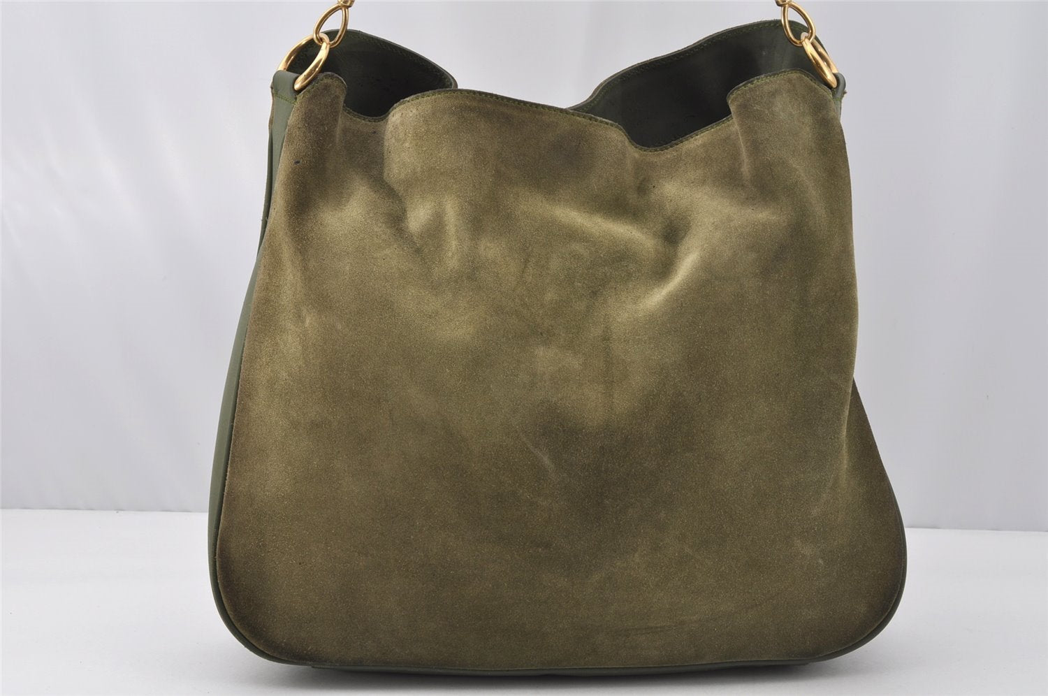 Authentic GUCCI Bamboo 2Way Shoulder Hand Bag Suede Leather Khaki Junk 9905I