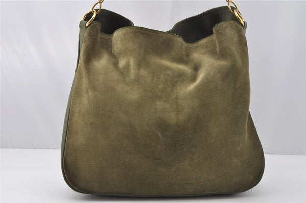 Authentic GUCCI Bamboo 2Way Shoulder Hand Bag Suede Leather Khaki Junk 9905I