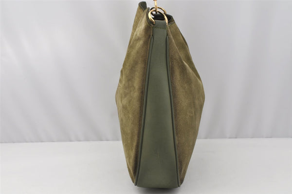 Authentic GUCCI Bamboo 2Way Shoulder Hand Bag Suede Leather Khaki Junk 9905I