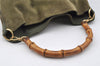 Authentic GUCCI Bamboo 2Way Shoulder Hand Bag Suede Leather Khaki Junk 9905I