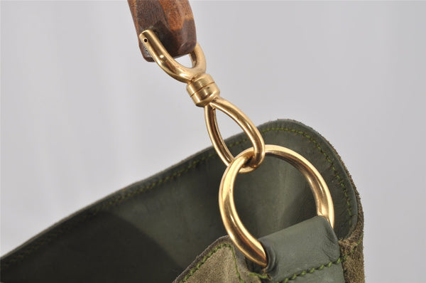 Authentic GUCCI Bamboo 2Way Shoulder Hand Bag Suede Leather Khaki Junk 9905I