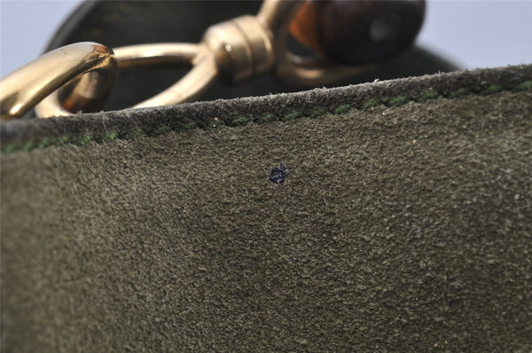 Authentic GUCCI Bamboo 2Way Shoulder Hand Bag Suede Leather Khaki Junk 9905I