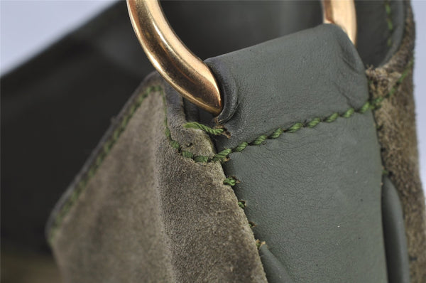 Authentic GUCCI Bamboo 2Way Shoulder Hand Bag Suede Leather Khaki Junk 9905I