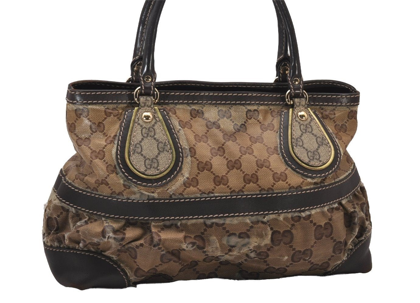 Authentic GUCCI GG Crystal Shoulder Hand Bag GG PVC Leather 223964 Brown 9907I