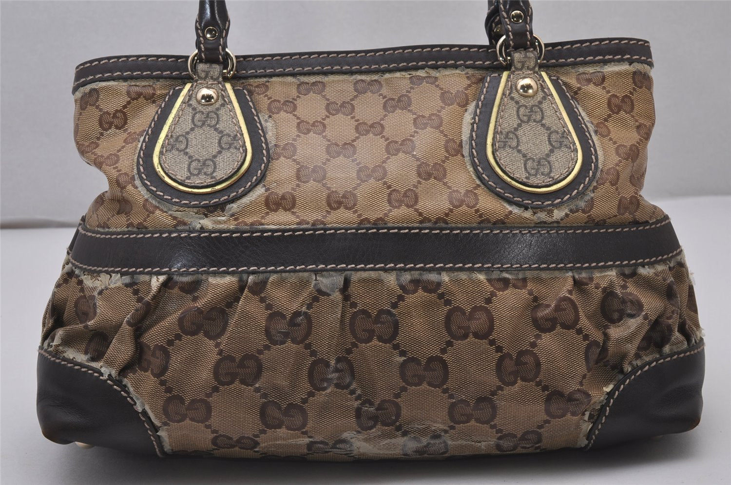 Authentic GUCCI GG Crystal Shoulder Hand Bag GG PVC Leather 223964 Brown 9907I