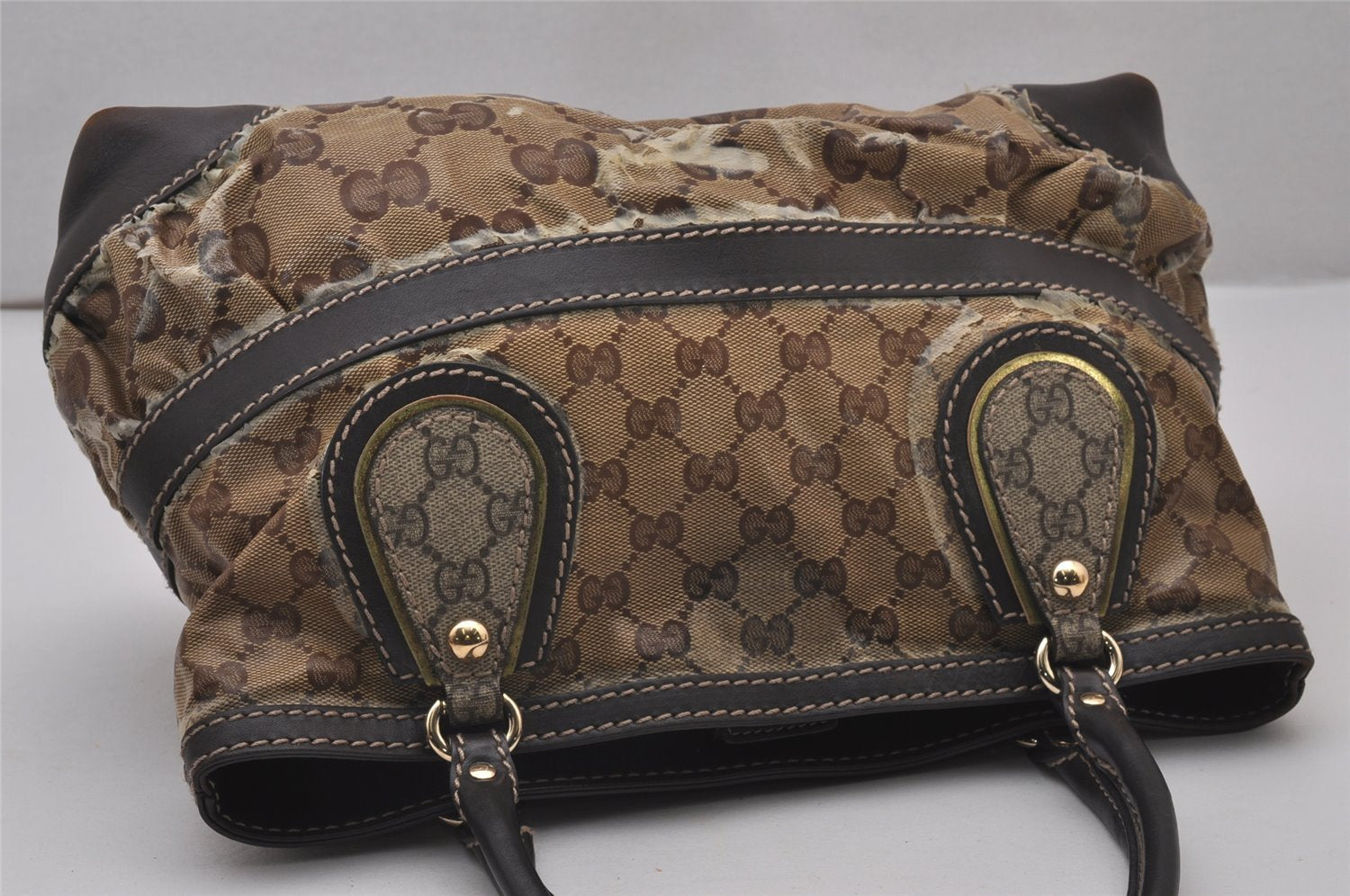 Authentic GUCCI GG Crystal Shoulder Hand Bag GG PVC Leather 223964 Brown 9907I