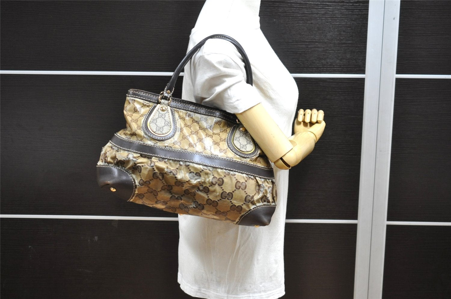 Authentic GUCCI GG Crystal Shoulder Hand Bag GG PVC Leather 223964 Brown 9907I