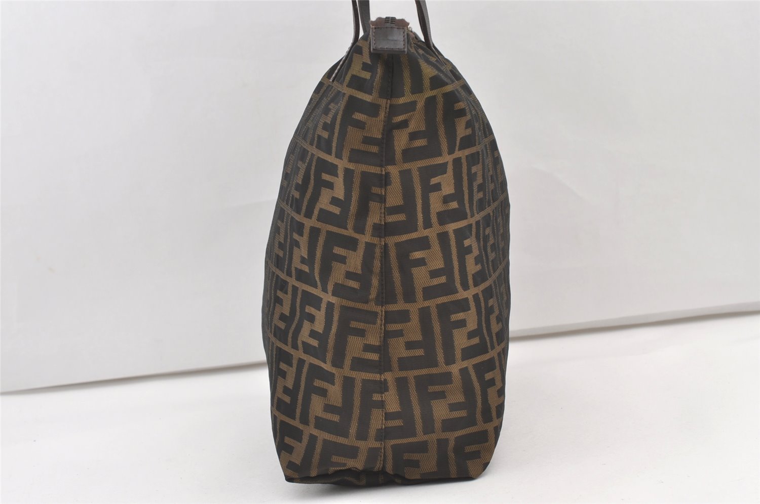 Authentic FENDI Vintage Zucca Shoulder Tote Bag Nylon Leather Brown 9909J
