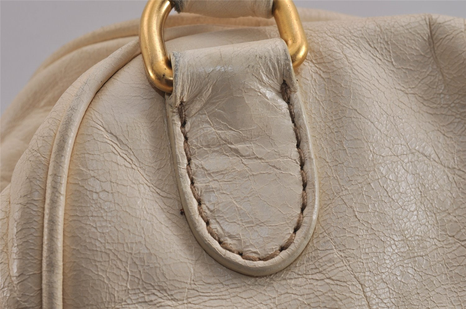 Authentic MIU MIU Vintage Leather 2Way Shoulder Hand Bag Cream White 9912J