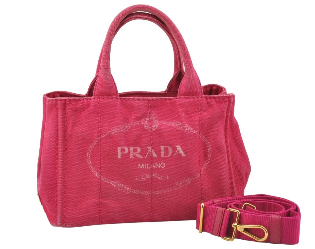 Authentic PRADA Vintage Canapa SS Canvas 2Way Hand Tote Bag Purse Pink 9914I
