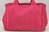 Authentic PRADA Vintage Canapa SS Canvas 2Way Hand Tote Bag Purse Pink 9914I