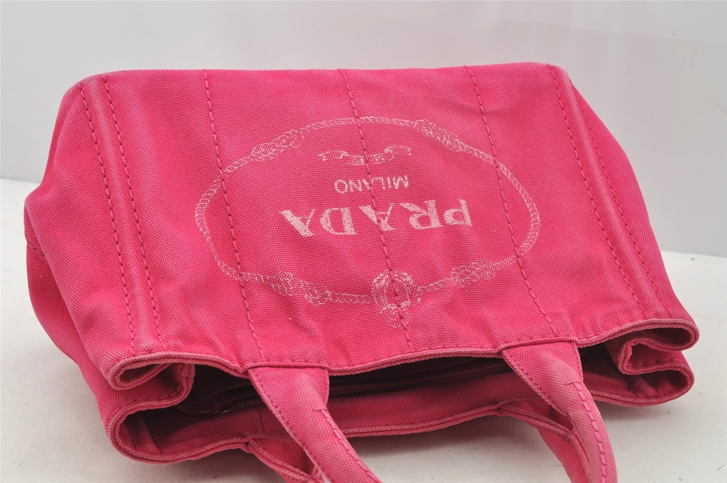 Authentic PRADA Vintage Canapa SS Canvas 2Way Hand Tote Bag Purse Pink 9914I