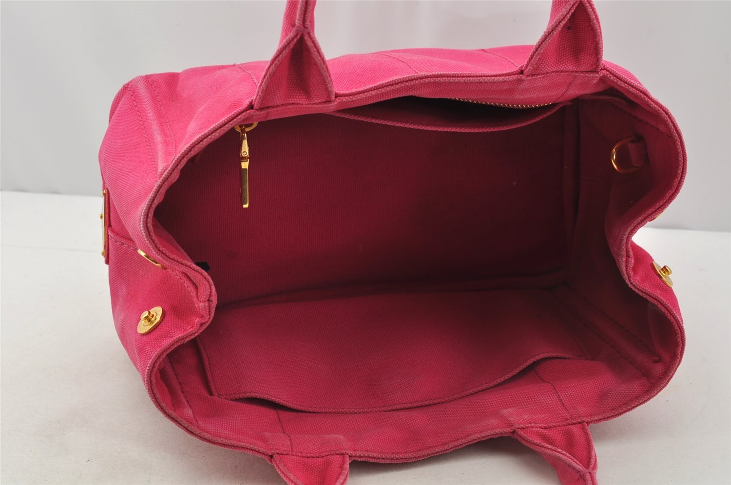 Authentic PRADA Vintage Canapa SS Canvas 2Way Hand Tote Bag Purse Pink 9914I
