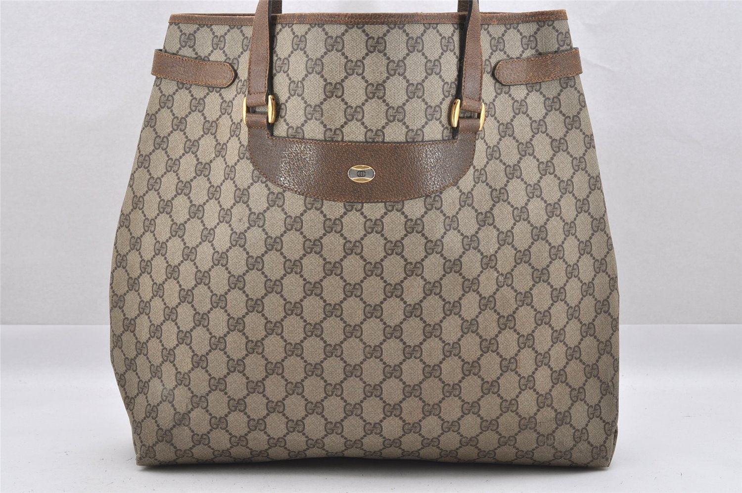 Authentic GUCCI Vintage Shoulder Tote Bag GG PVC Leather Brown 9915I