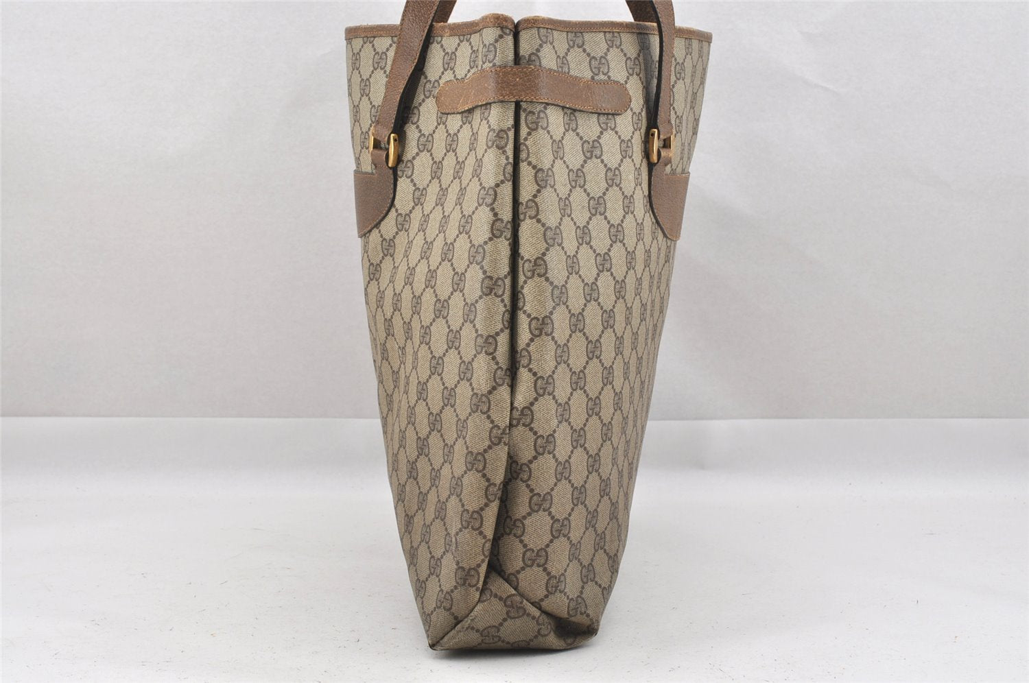 Authentic GUCCI Vintage Shoulder Tote Bag GG PVC Leather Brown 9915I