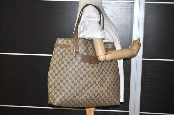 Authentic GUCCI Vintage Shoulder Tote Bag GG PVC Leather Brown 9915I