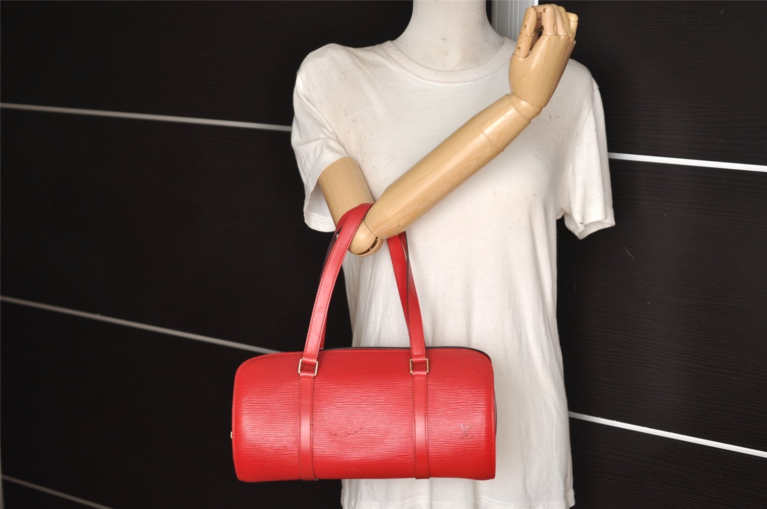 Authentic Louis Vuitton Epi Soufflot Hand Bag Red M52227 LV 9916J