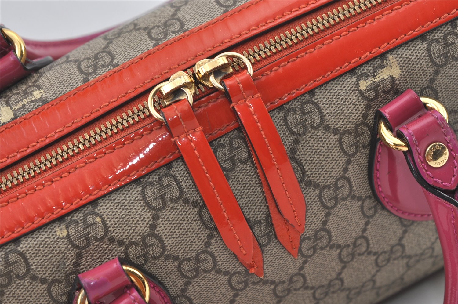 Authentic GUCCI 2Way Shoulder Hand Bag Purse GG PVC Enamel 409529 Brown 9917J