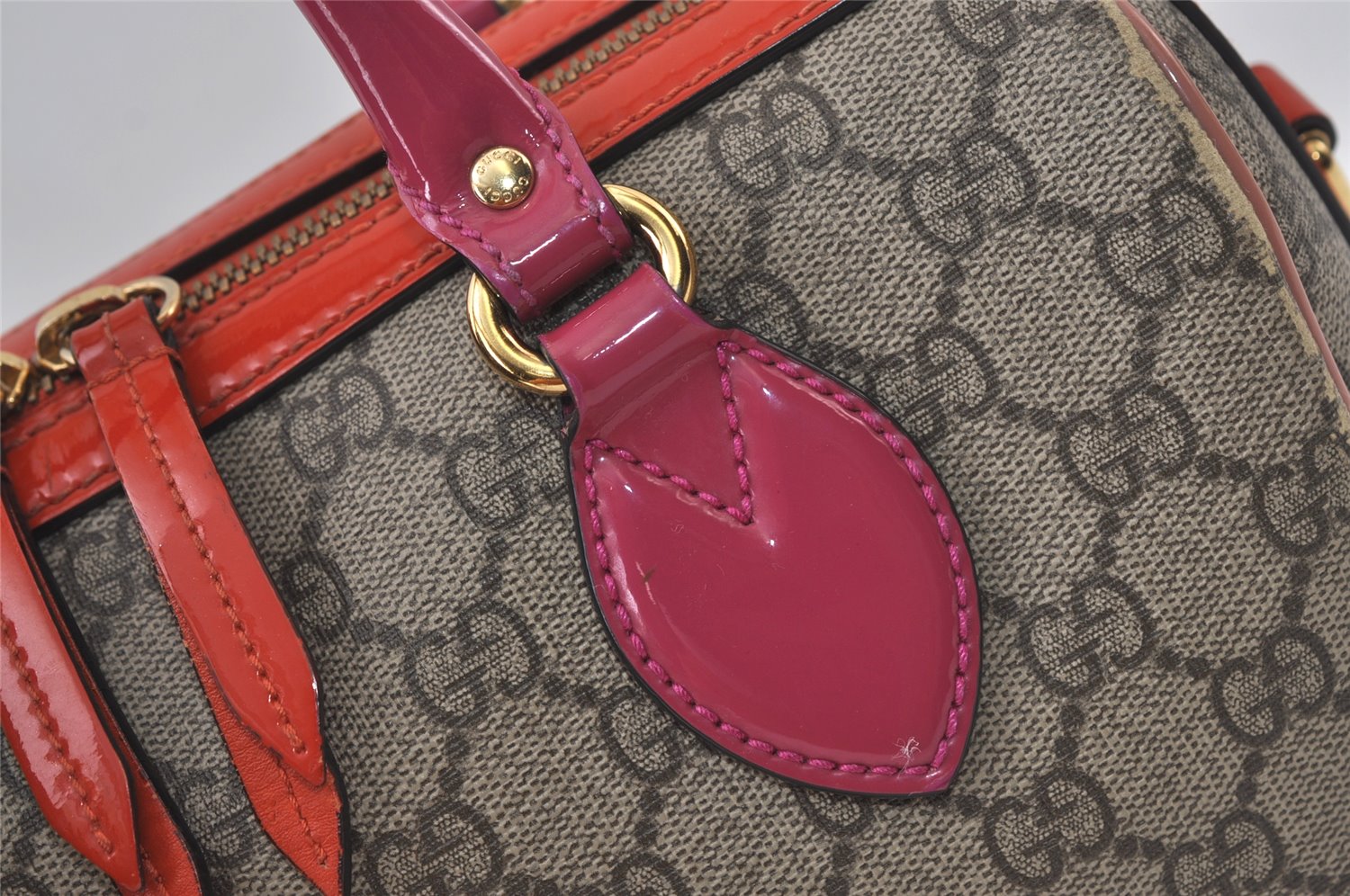 Authentic GUCCI 2Way Shoulder Hand Bag Purse GG PVC Enamel 409529 Brown 9917J