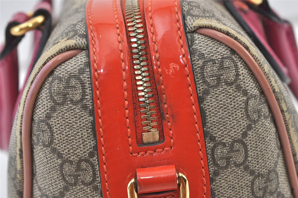 Authentic GUCCI 2Way Shoulder Hand Bag Purse GG PVC Enamel 409529 Brown 9917J