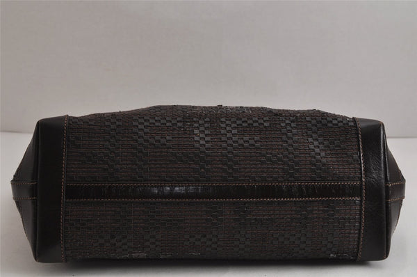Authentic FENDI Vintage Zucca Shoulder Tote Bag Leather Brown 9921J