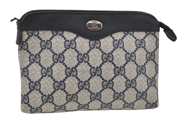 Authentic GUCCI Vintage Pouch Purse GG PVC Leather Navy Blue 9922I