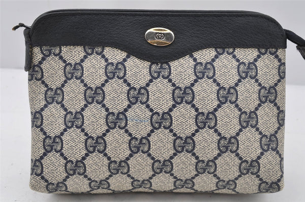 Authentic GUCCI Vintage Pouch Purse GG PVC Leather Navy Blue 9922I