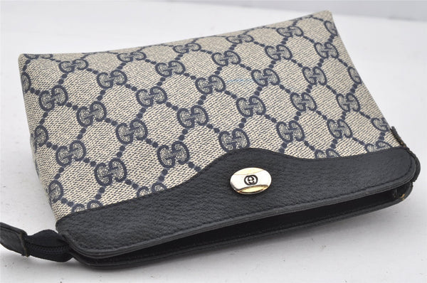 Authentic GUCCI Vintage Pouch Purse GG PVC Leather Navy Blue 9922I