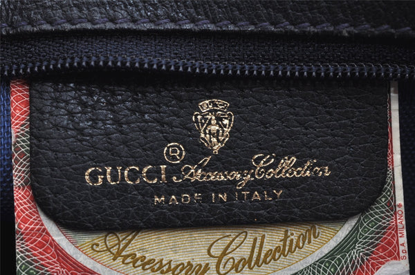 Authentic GUCCI Vintage Pouch Purse GG PVC Leather Navy Blue 9922I