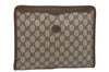 Authentic GUCCI Vintage Clutch Hand Bag Purse GG PVC Leather Brown 9923I
