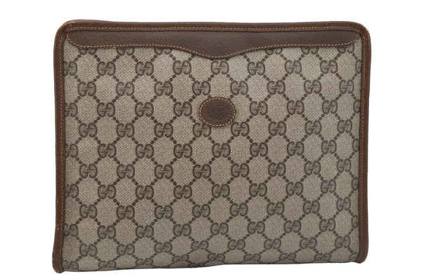 Authentic GUCCI Vintage Clutch Hand Bag Purse GG PVC Leather Brown 9923I