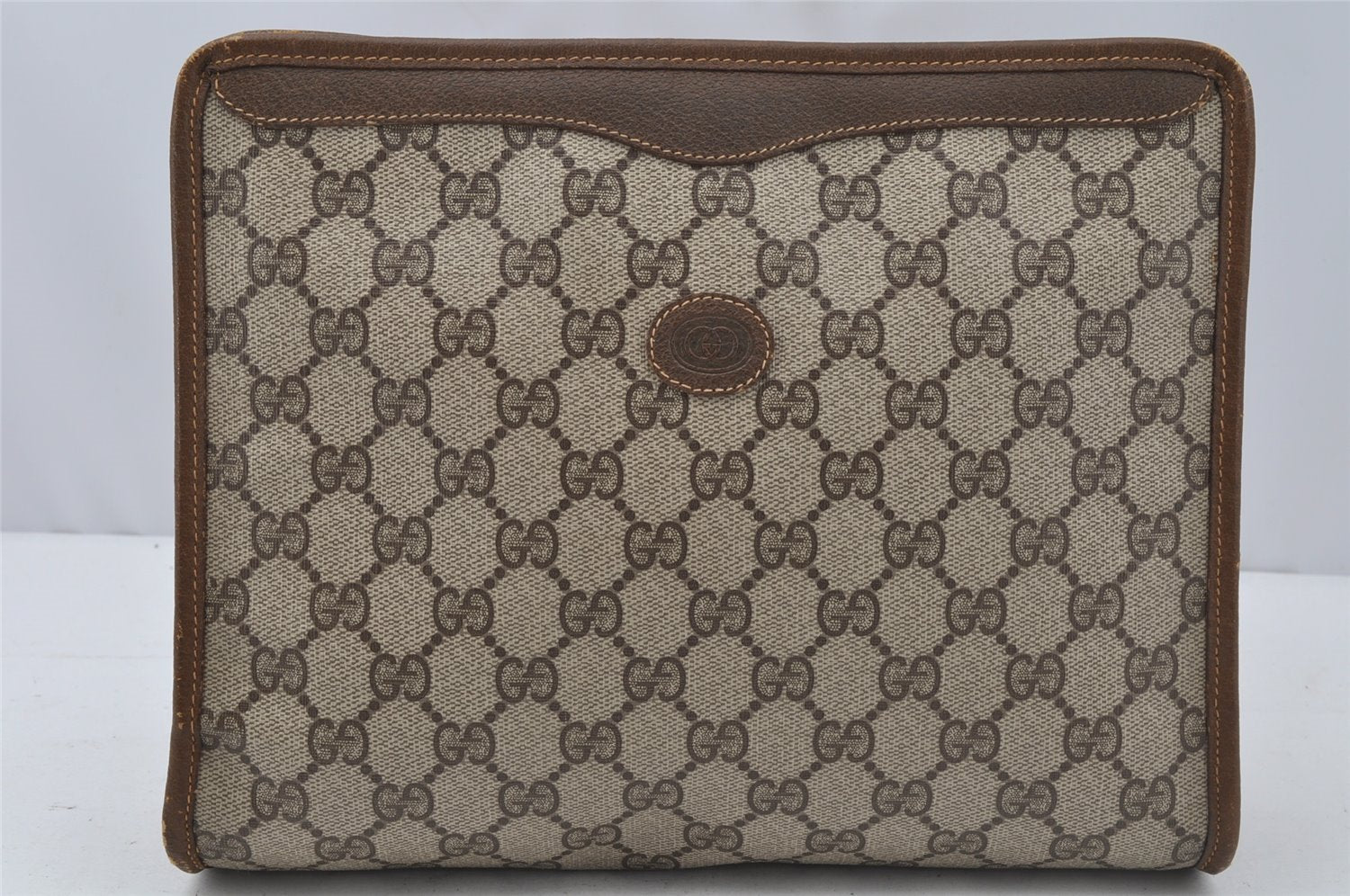 Authentic GUCCI Vintage Clutch Hand Bag Purse GG PVC Leather Brown 9923I